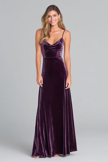 Purple Spaghetti Straps Velvet Long Holiday Party Dress
